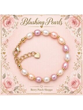 Pearl Bracelet Gold Tone Heart CharmCoquette Valentine Heart Love Wedding Pink